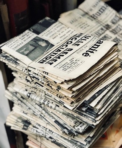 bundle of newspaper on table
