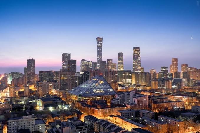Beijing skyline with the sun setting in the background
